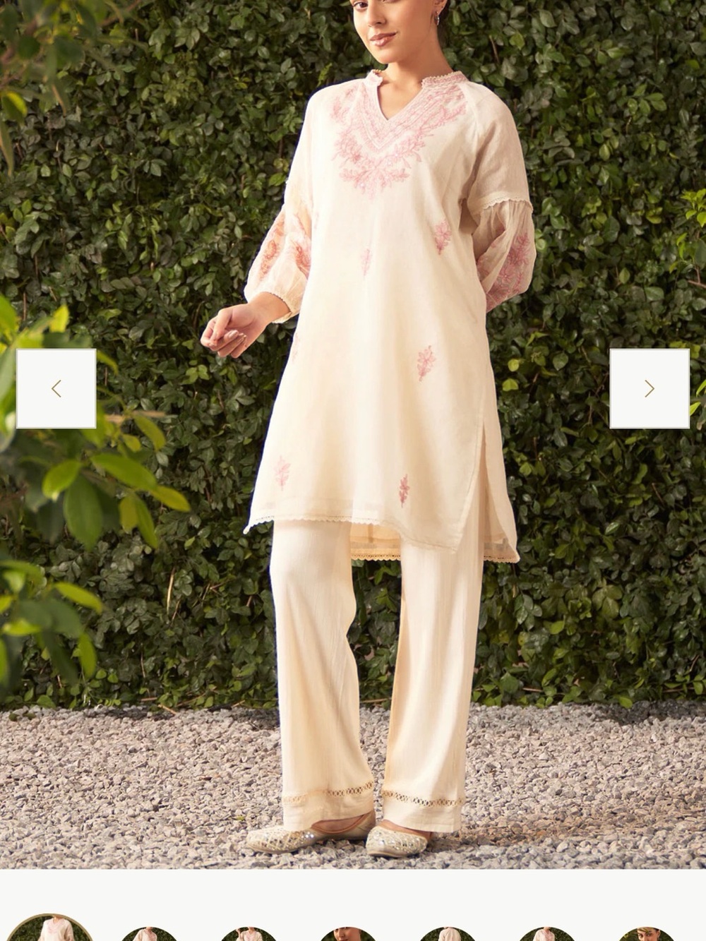 Cream Embroidered Kurta Set with Pink Accents